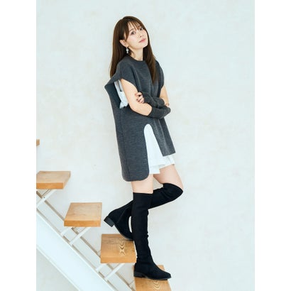 マフモフ Mafmof Realta(レアルタ)3.5cmヒールストレッチフラットニーハイブーツ （ブラック・スエード）｜詳細画像