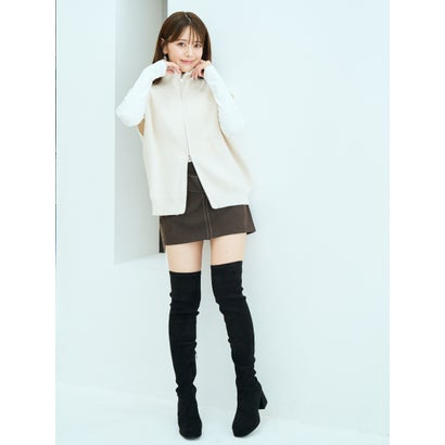 マフモフ Mafmof Mafmof(マフモフ)7.5cmヒール厚底プラットフォームストレッチスエードサイハイブーツ （ブラック・スエード）｜詳細画像