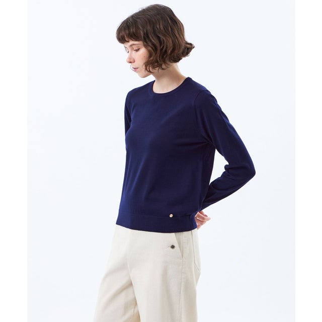 【WEB&一部店舗限定】CASHWOOL ハイゲージクルーネックニット （ネイビー）