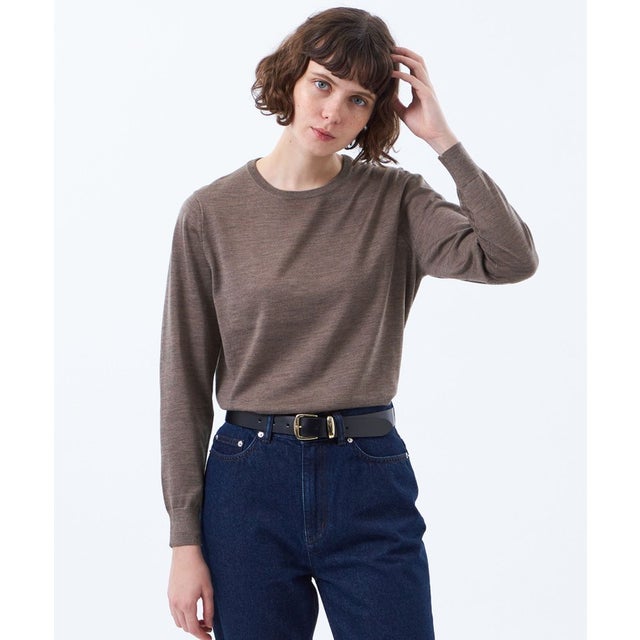 【WEB&一部店舗限定】CASHWOOL ハイゲージクルーネックニット （キャメル）