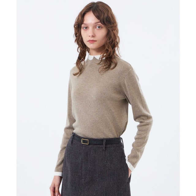 【Cleric Collar Knit(クレリックカラーニット)】グリッターニット （ベージュ）