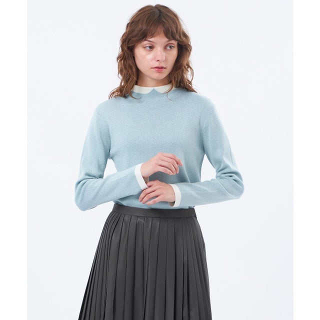 【Cleric Collar Knit(クレリックカラーニット)】グリッターニット （ブルー）