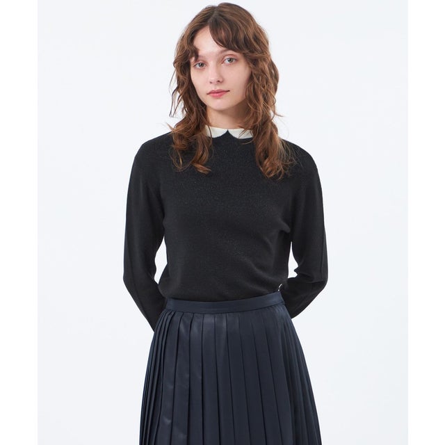 【Cleric Collar Knit(クレリックカラーニット)】グリッターニット （ブラック）
