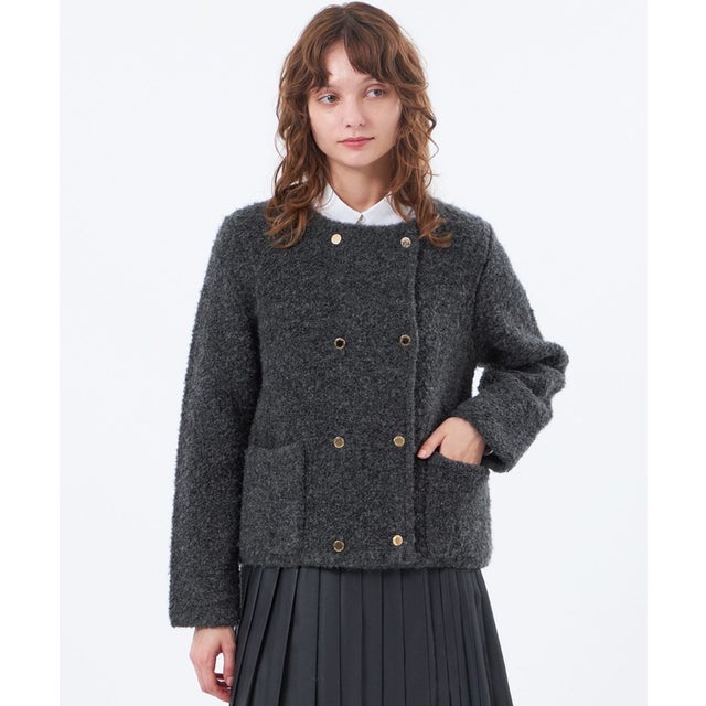 【LEE11月号/蛯原友里さん着用】【HESSLE DOUBLE(ヘスルダブル)】ブークレーニットジャケット （チャコールグレー）
