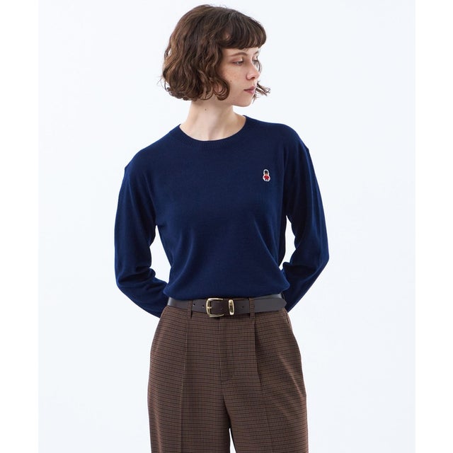 【WEB&一部店舗限定】バッキンガムベア ワッペンクルーネックニット （ネイビー）