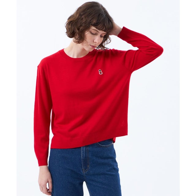 【WEB&一部店舗限定】バッキンガムベア ワッペンクルーネックニット （レッド）