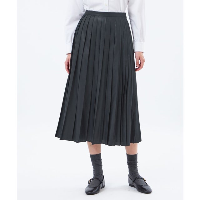 レザーライク プリーツスカート （ブラック）