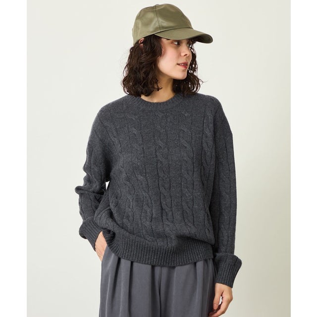 GREY LABEL ウールカシミヤケーブルニット （チャコールグレー）