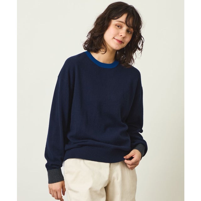 GREY LABEL ウールカシミヤバイカラーニット （ネイビー）