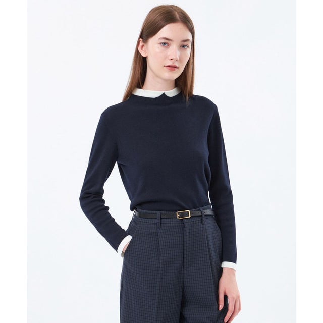 【Cleric Collar Knit(クレリックカラーニット)】 （ネイビー）