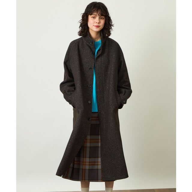 GREY LABEL シルクネップツイードスタンドカラーコート （ブラウン）
