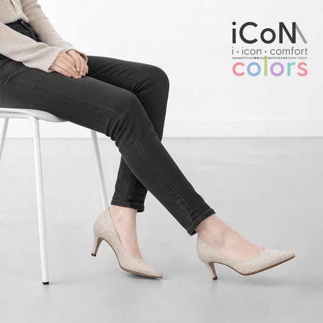 【 26SS iCoN COLORS 】7.0cmヒール 痛くなりにくい 美脚 ポインテッドトゥリネンカラーパンプス／C76535 （キナリL）
