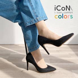 【 iCoN COLORS 】9.0cmヒール 痛くなりにくい 美脚 ポインテッドトゥ スエード カラーパンプス／C9042 （ブラックS）