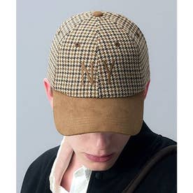 キャップ ロゴ チェック柄 スエード風 NY EMB （BROWN）