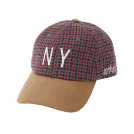 キャップ ロゴ チェック柄 スエード風 NY EMB （GRAY）