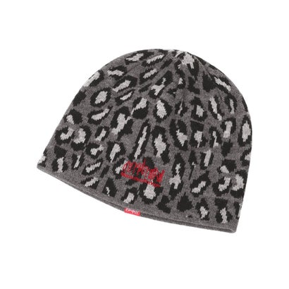 ニット帽 ビーニー ニットキャップ ロゴ レオパード柄 LEOPARD （GRAY）｜詳細画像