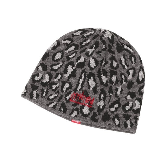 ニット帽 ビーニー ニットキャップ ロゴ レオパード柄 LEOPARD （GRAY）