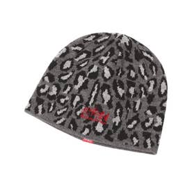 ニット帽 ビーニー ニットキャップ ロゴ レオパード柄 LEOPARD （GRAY）