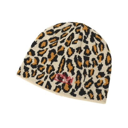 ニット帽 ビーニー ニットキャップ ロゴ レオパード柄 LEOPARD （BEIGE）｜詳細画像