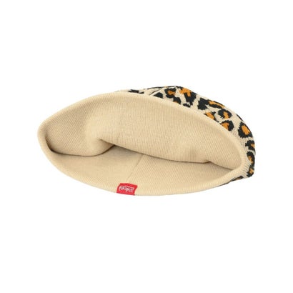 ニット帽 ビーニー ニットキャップ ロゴ レオパード柄 LEOPARD （BEIGE）｜詳細画像