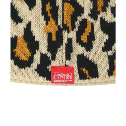 ニット帽 ビーニー ニットキャップ ロゴ レオパード柄 LEOPARD （BEIGE）｜詳細画像