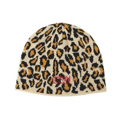 ニット帽 ビーニー ニットキャップ ロゴ レオパード柄 LEOPARD （PINK）｜詳細画像