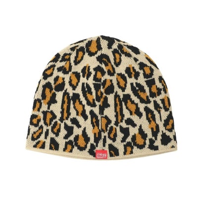 ニット帽 ビーニー ニットキャップ ロゴ レオパード柄 LEOPARD （PINK）｜詳細画像