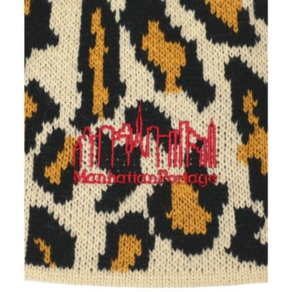 ニット帽 ビーニー ニットキャップ ロゴ レオパード柄 LEOPARD （PINK）｜詳細画像