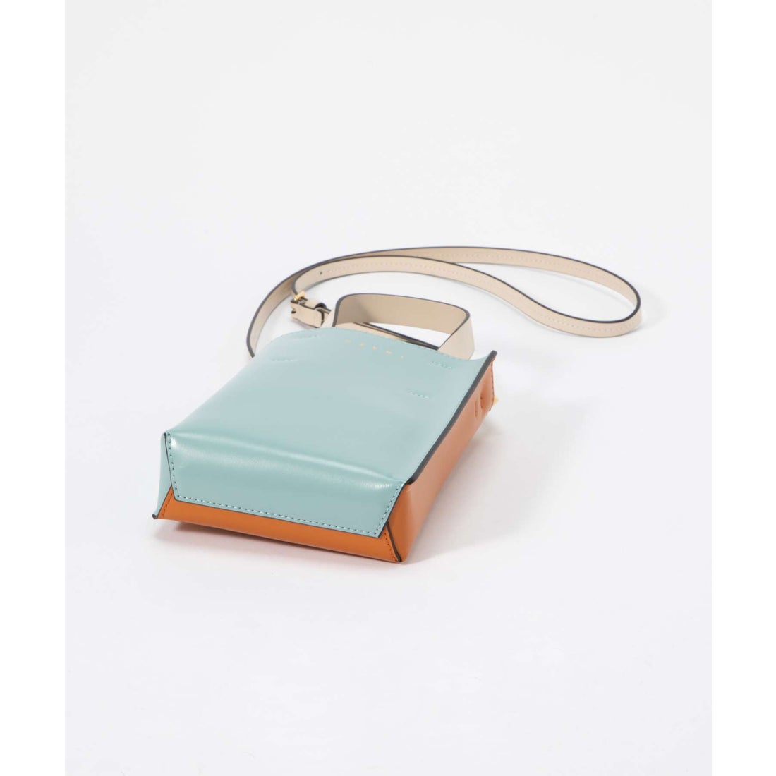 MARNI シャイニーカーフスキン ベージュ/グリーン ショルダーバッグ 