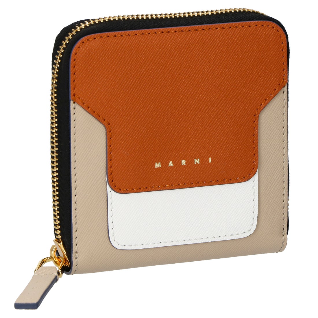 マルニ MARNI 二つ折り財布 PFMOQ09U11 LV520 レディース 財布 ジップアラウンド レザー ウォレット ラウンドファスナー  コンパクト ミニ財布 全6色 （オレンジ×ホワイト）