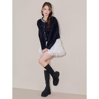 マジェスティックレゴン MAJESTIC LEGON ビジューテープフェザークルーカーデ （レッド）｜詳細画像