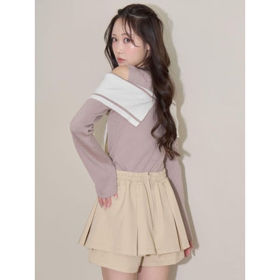 マジェスティックレゴン MAJESTIC LEGON バイカラーリボン肩あきニット （ホワイト）｜詳細画像