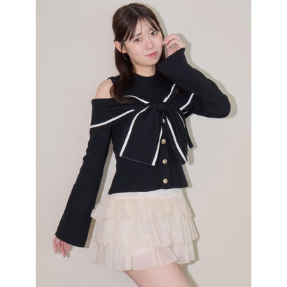 マジェスティックレゴン MAJESTIC LEGON バイカラーリボン肩あきニット （ホワイト）｜詳細画像