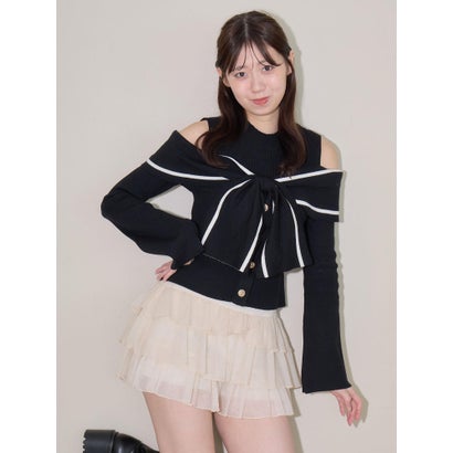 マジェスティックレゴン MAJESTIC LEGON バイカラーリボン肩あきニット （ホワイト）｜詳細画像