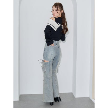 マジェスティックレゴン MAJESTIC LEGON バイカラーリボン肩あきニット （ブラック）｜詳細画像