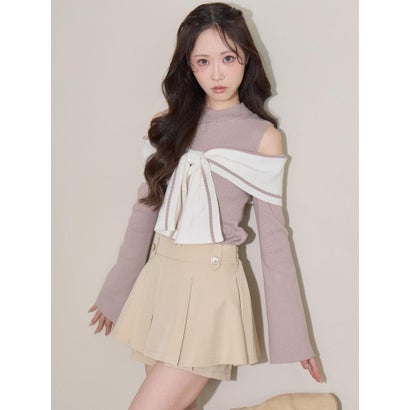 マジェスティックレゴン MAJESTIC LEGON バイカラーリボン肩あきニット （グレー）｜詳細画像