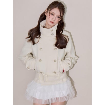 スタンドカラーダブル釦ショートコート （グレー）｜詳細画像