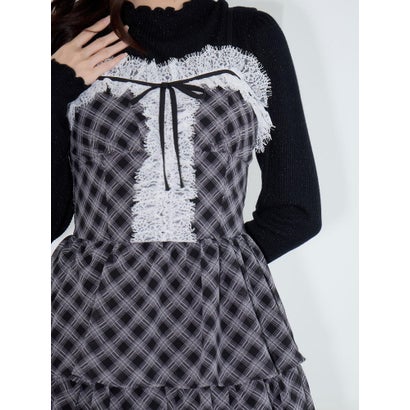 マジェスティックレゴン MAJESTIC LEGON バイカラーレースティアードキャミワンピ （ブラック柄）｜詳細画像