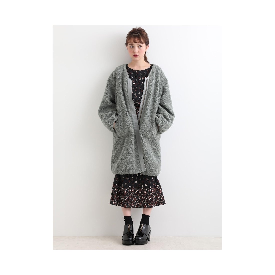 MAJESTIC LEGON もこもこボアロングコート グレージュ -ファッション 