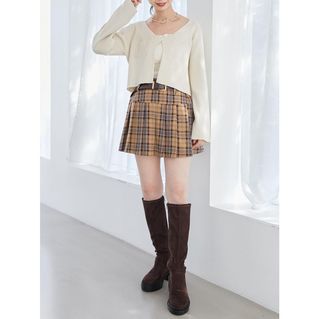 マジェスティックレゴン MAJESTIC LEGON 太ベルトプリーツミニスカート