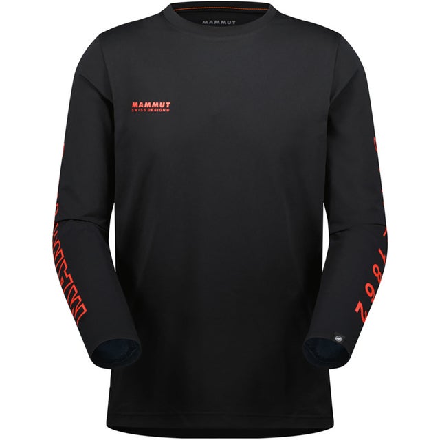 アウトドア QD ロゴ プリント ロングスリーブ Tシャツ アジアンフィット 1016-01030 メンズ 長袖 ロンT トップス （00756 BLACK-MAMMUTREDPRT3）