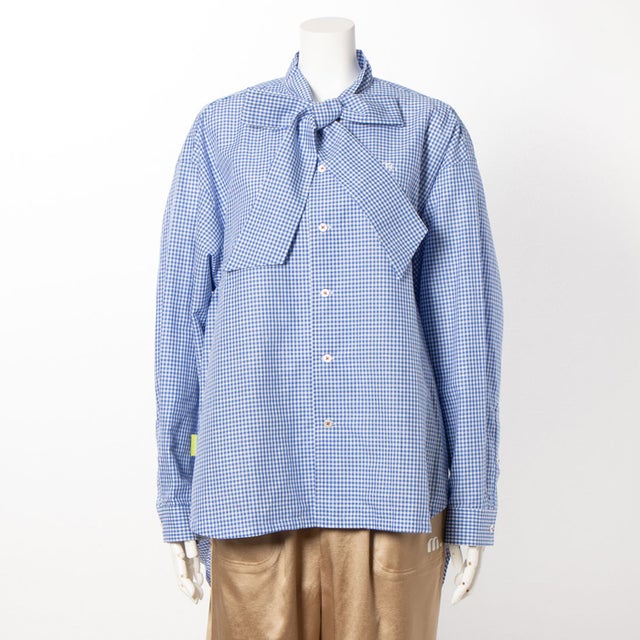 
                    GinghamCheck Linen Bow-Tie Shirt