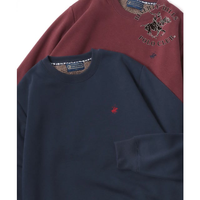 ★BIVERLY HILLS POLO CLUB/ビバリーヒルズポロクラブ BHPC あったか 裏ボア トレーナー ワンポイント 刺繍 スウェット 裏起毛 メンズ レディース ユニセックスト ップス
