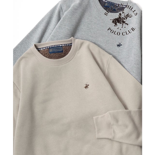 ★BIVERLY HILLS POLO CLUB/ビバリーヒルズポロクラブ BHPC あったか 裏ボア トレーナー ワンポイント 刺繍 スウェット 裏起毛 メンズ レディース ユニセックスト ップス
