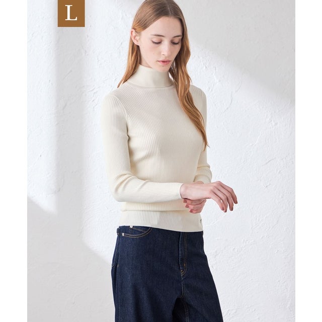 【WEB・一部店舗限定】【L】リアリブニットタートルネックプルオーバー （ホワイト2）