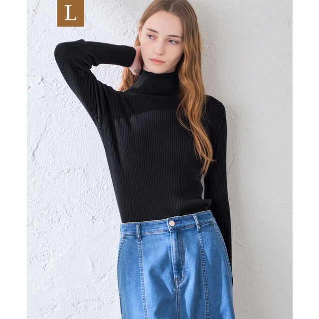 【WEB・一部店舗限定】【L】リアリブニットタートルネックプルオーバー （ブラック）