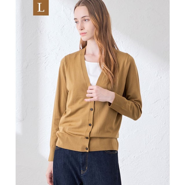 【WEB・一部店舗限定】【L】リアプレーンニットカーディガン （キャメル4）