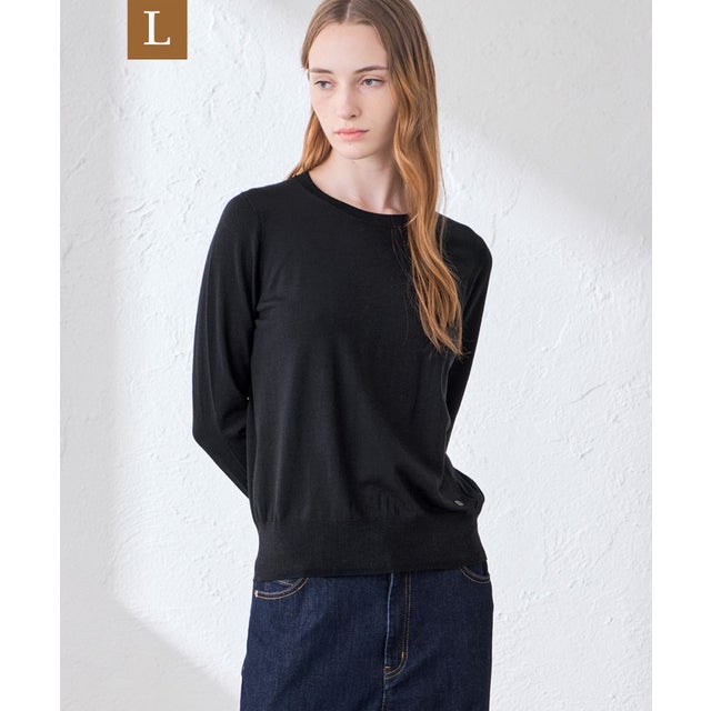 【WEB・一部店舗限定】【L】リアプレーンニットクルーネックプルオーバー （ブラック）
