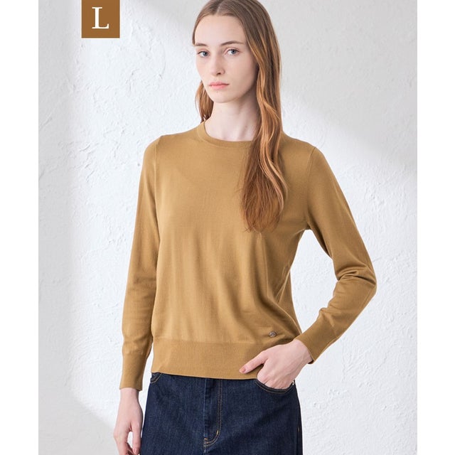 【WEB・一部店舗限定】【L】リアプレーンニットクルーネックプルオーバー （キャメル4）