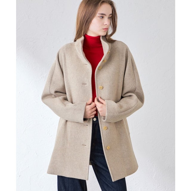 【BARNET/バーネット】ダブルフェイスモッサスタンドカラーコート （ベージュ）